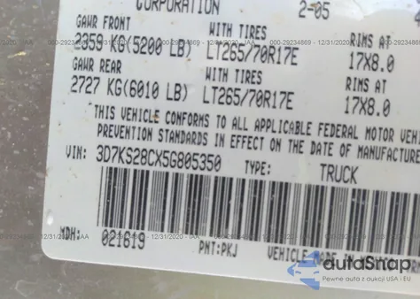 2005 Dodge Ram 2500 Slt from USA, damaged, VIN 3D7KS28CX5G805350